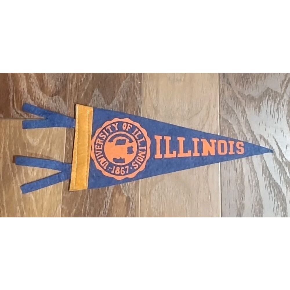 Vintage University Of Illinois 10'' Felt Mini Pennant College Flag Souvenir